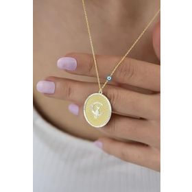 Papatya Silver 925 Ayar Gümüş Gold Kaplama Ayda Oturan Kedi Plaka Kolye