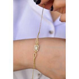 Papatya Silver 925 Ayar Gümüş Gold Kaplama Baget Taşlı Bileklik