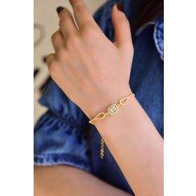 Papatya Silver 925 Ayar Gümüş Gold Kaplama Baget Taşlı Bileklik