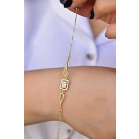 Papatya Silver 925 Ayar Gümüş Gold Kaplama Baget Taşlı Bileklik