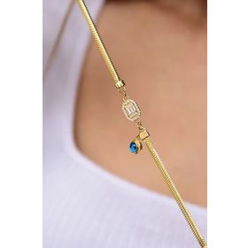 Papatya Silver 925 Ayar Gümüş Gold Kaplama Baget Taşlı Cam Göz Bileklik