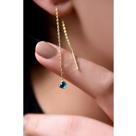 Papatya Silver 925 Ayar Gümüş Gold Kaplama Cam Göz Zincir Küpe