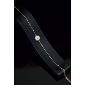 Papatya Silver 925 Ayar Gümüş Gold Kaplama Çift Zincirli Toplu Nazar Göz Gümüş Bileklik