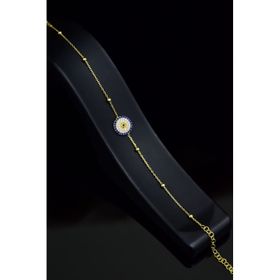 Papatya Silver 925 Ayar Gümüş Gold Kaplama Çift Zincirli Toplu Nazar Göz Gümüş Bileklik