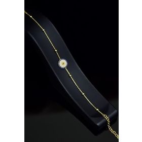 Papatya Silver 925 Ayar Gümüş Gold Kaplama Çift Zincirli Toplu Nazar Göz Gümüş Bileklik
