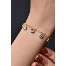 Papatya Silver 925 Ayar Gümüş Gold Kaplama Çoklu Nazar Şans Bileklik