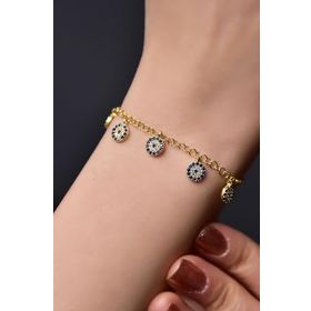 Papatya Silver 925 Ayar Gümüş Gold Kaplama Çoklu Nazar Şans Bileklik