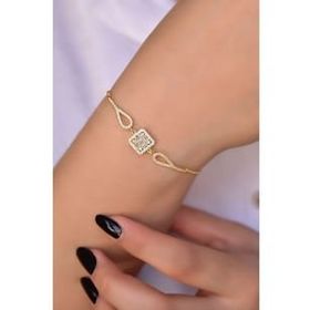 Papatya Silver 925 Ayar Gümüş Gold Kaplama Dikdörtgen Baget Taşlı Bileklik