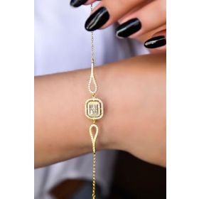 Papatya Silver 925 Ayar Gümüş Gold Kaplama Dikdörtgen Baget Taşlı Bileklik
