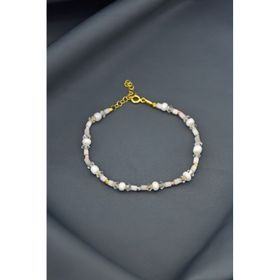 Papatya Silver 925 Ayar Gümüş Gold Kaplama Dorika Toplu , Beyaz Helezon Boncuk Bileklik