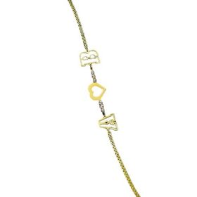 Papatya Silver 925 Ayar Gümüş Gold Kaplama Dorika Toplu Harfli, Kalp Bileklik