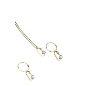 Papatya Silver 925 Ayar Gümüş Gold Kaplama Dorika Toplu İncili Ataç Kolye ve Küpe Set