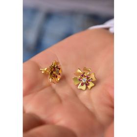 Papatya Silver 925 Ayar Gümüş Gold Kaplama Ekim Ayı Doğum Taşı Tohumlu Linum Çiçeği Küpe