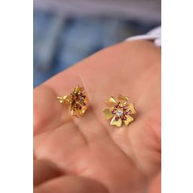 Papatya Silver 925 Ayar Gümüş Gold Kaplama Ekim Ayı Doğum Taşı Tohumlu Linum Çiçeği Küpe