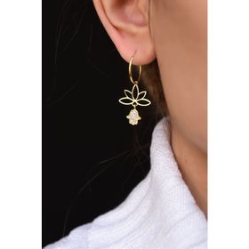 Papatya Silver 925 Ayar Gümüş Gold Kaplama Fatma Ana Eli Lotus Halka Küpe