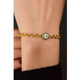 Papatya Silver 925 Ayar Gümüş Gold Kaplama Firuze Nazar Göz Halloy Zincir Bileklik