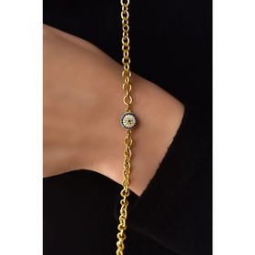 Papatya Silver 925 Ayar Gümüş Gold Kaplama Firuze Nazar Göz Halloy Zincir Bileklik