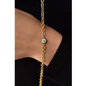 Papatya Silver 925 Ayar Gümüş Gold Kaplama Firuze Nazar Göz Halloy Zincir Bileklik