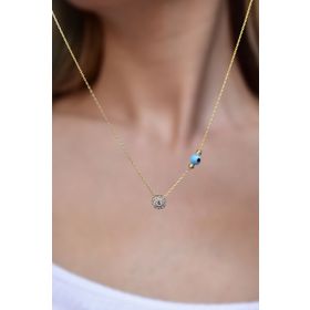 Papatya Silver 925 Ayar Gümüş Gold Kaplama Gözlü Dorika Toplu Tek Taş Kolye