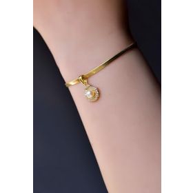 Papatya Silver 925 Ayar Gümüş Gold Kaplama İncili Deniz Kabuğu, İtalyan Zincir Bileklik