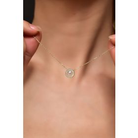 Papatya Silver 925 Ayar Gümüş Gold Kaplama Incili Yuvarlak Kolye