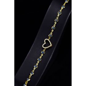 Papatya Silver 925 Ayar Gümüş Gold Kaplama Kalp Montür Cam Göz Nazar Bileklik