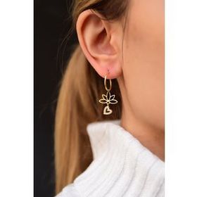 Papatya Silver 925 Ayar Gümüş Gold Kaplama Kalpli Lotus Halka Küpe