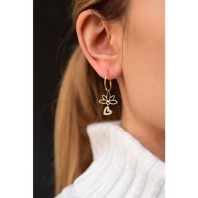 Papatya Silver 925 Ayar Gümüş Gold Kaplama Kalpli Lotus Halka Küpe