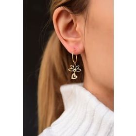 Papatya Silver 925 Ayar Gümüş Gold Kaplama Kalpli Lotus Halka Küpe