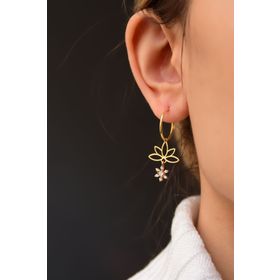 Papatya Silver 925 Ayar Gümüş Gold Kaplama Kar Tanesi Lotus Halka Küpe