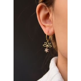 Papatya Silver 925 Ayar Gümüş Gold Kaplama Kar Tanesi Lotus Halka Küpe