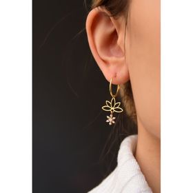 Papatya Silver 925 Ayar Gümüş Gold Kaplama Kar Tanesi Lotus Halka Küpe