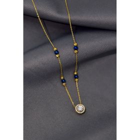 Papatya Silver 925 Ayar Gümüş Gold Kaplama Lacivert Boncuklu Dorika Toplu Kayan Tek Taş Kolye