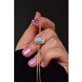 Papatya Silver 925 Ayar Gümüş Gold Kaplama Mavi Opal Baykuş Bileklik