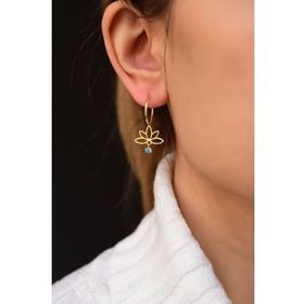 Papatya Silver 925 Ayar Gümüş Gold Kaplama Mavi Tek Taş Lotus Halka Küpe