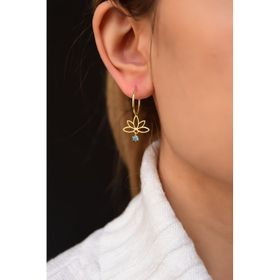 Papatya Silver 925 Ayar Gümüş Gold Kaplama Mavi Tek Taş Lotus Halka Küpe