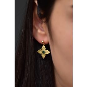 Papatya Silver 925 Ayar Gümüş Gold Kaplama Mayıs Doğum Taşı Lilyum Çiçeği Çivili Top Sallantılı Küpe