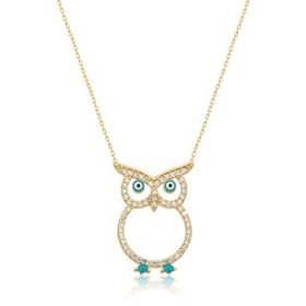 Papatya Silver 925 Ayar Gümüş Gold Kaplama Mineli Nazar Gözlü Baykuş Kolye