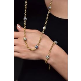 Papatya Silver 925 Ayar Gümüş Gold Kaplama Nazar Göz Kolye ve Bileklik Set