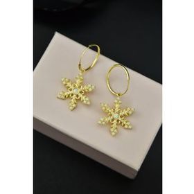 Papatya Silver 925 Ayar Gümüş Gold Kaplama Opal Taşlı Kar Tanesi Halka Küpe