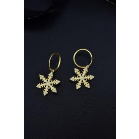 Papatya Silver 925 Ayar Gümüş Gold Kaplama Opal Taşlı Kar Tanesi Halka Küpe