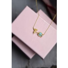 Papatya Silver 925 Ayar Gümüş Gold Kaplama Opal Taşlı Lale Kolye