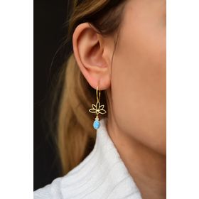 Papatya Silver 925 Ayar Gümüş Gold Kaplama Oval Opal Lotus Halka Küpe