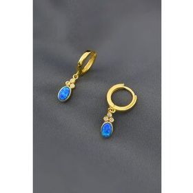 Papatya Silver 925 Ayar Gümüş Gold Kaplama Oval Opal Lotus Halka Küpe