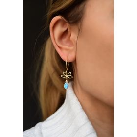 Papatya Silver 925 Ayar Gümüş Gold Kaplama Oval Opal Lotus Halka Küpe