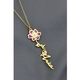 Papatya Silver 925 Ayar Gümüş Gold Kaplama Özel Tasarım Kalp Doğum Taşlı Mineli Ekim Ayı Çiçeği Isim Kolye