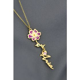 Papatya Silver 925 Ayar Gümüş Gold Kaplama Özel Tasarım Kalp Doğum Taşlı Mineli Ekim Ayı Çiçeği Isim Kolye