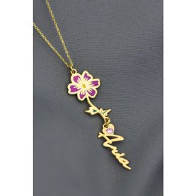 Papatya Silver 925 Ayar Gümüş Gold Kaplama Özel Tasarım Kalp Doğum Taşlı Mineli Ekim Ayı Çiçeği Isim Kolye