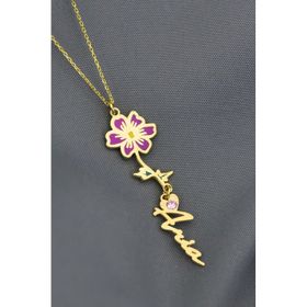 Papatya Silver 925 Ayar Gümüş Gold Kaplama Özel Tasarım Kalp Doğum Taşlı Mineli Ekim Ayı Çiçeği Isim Kolye
