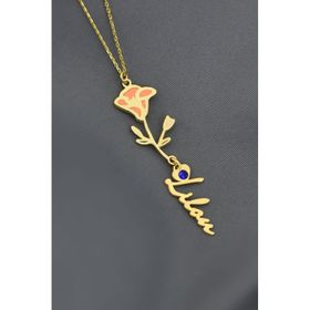 Papatya Silver 925 Ayar Gümüş Gold Kaplama Özel Tasarım Kalp Doğum Taşlı Mineli Eylül Ayı Çiçeği Isim Kolye